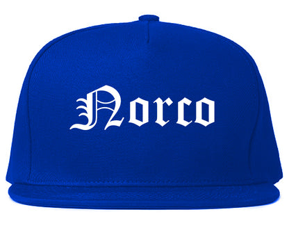 Norco California CA Old English Mens Snapback Hat Royal Blue