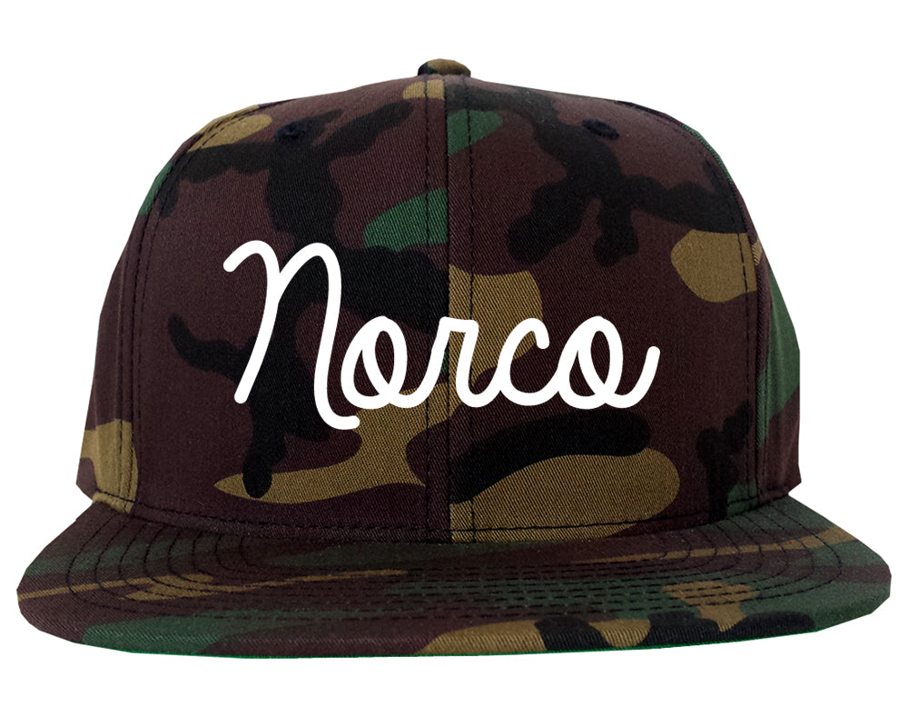 Norco California CA Script Mens Snapback Hat Army Camo