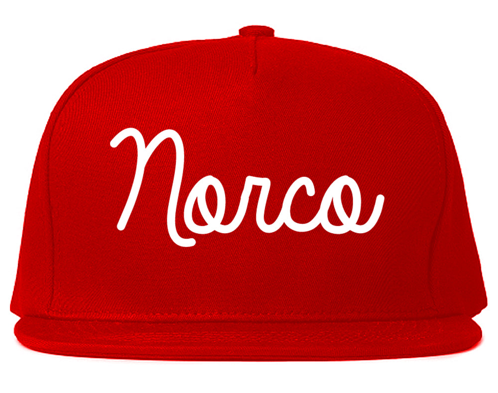Norco California CA Script Mens Snapback Hat Red