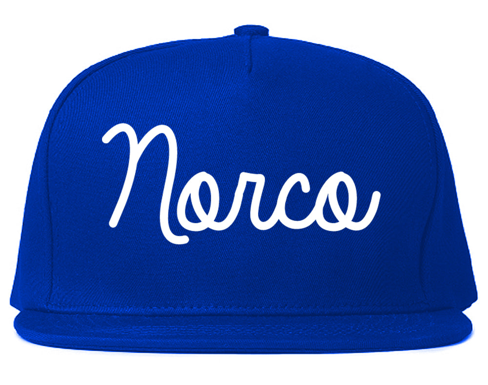 Norco California CA Script Mens Snapback Hat Royal Blue