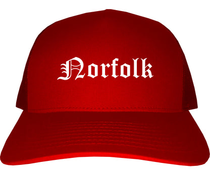Norfolk Nebraska NE Old English Mens Trucker Hat Cap Red