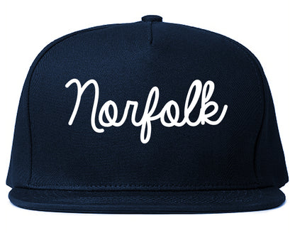 Norfolk Nebraska NE Script Mens Snapback Hat Navy Blue
