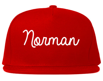 Norman Oklahoma OK Script Mens Snapback Hat Red