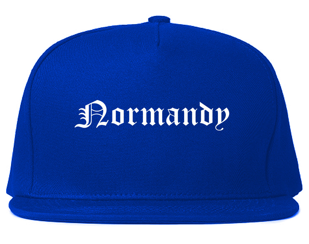 Normandy Missouri MO Old English Mens Snapback Hat Royal Blue