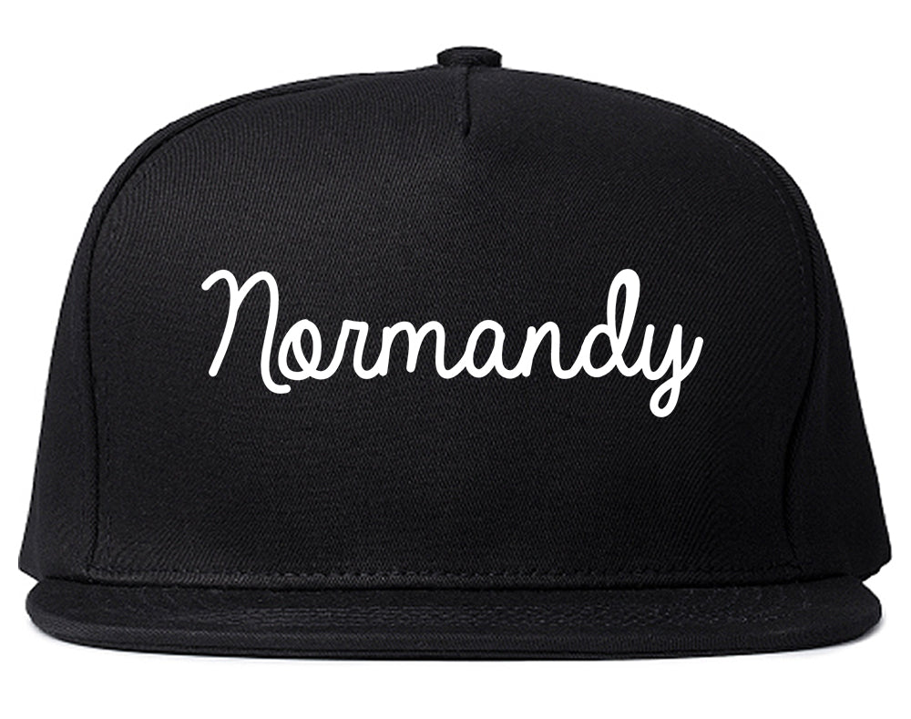 Normandy Missouri MO Script Mens Snapback Hat Black