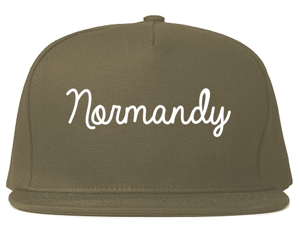 Normandy Missouri MO Script Mens Snapback Hat Grey