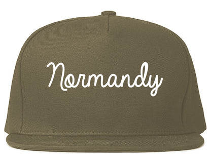 Normandy Missouri MO Script Mens Snapback Hat Grey
