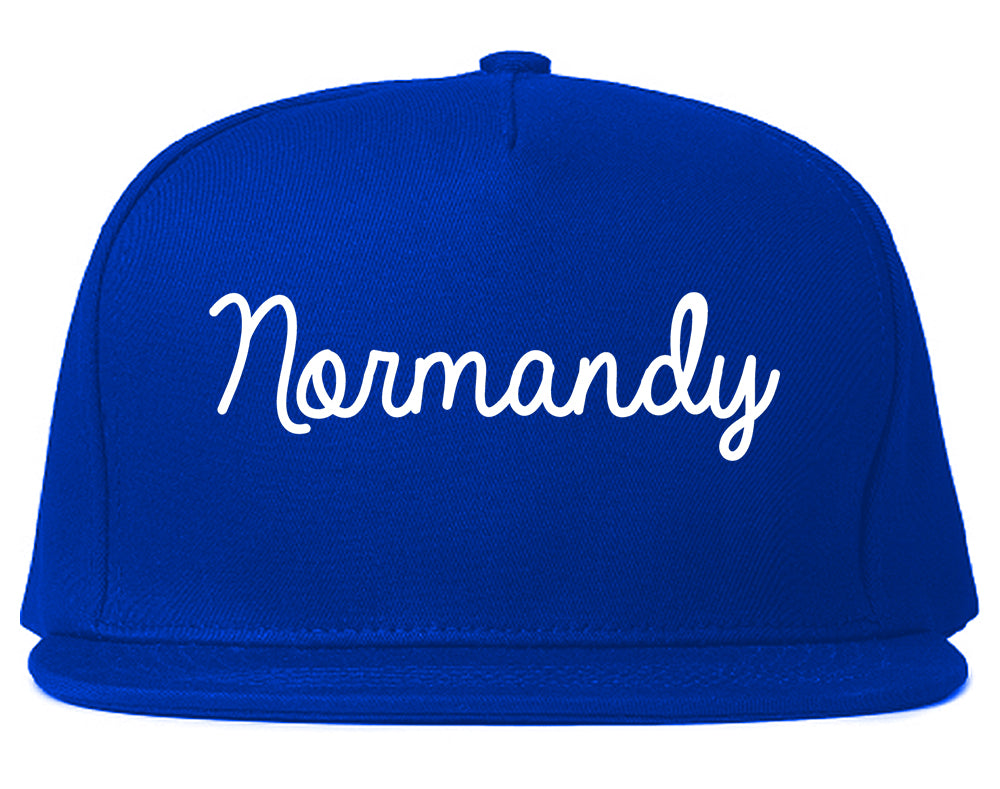 Normandy Missouri MO Script Mens Snapback Hat Royal Blue