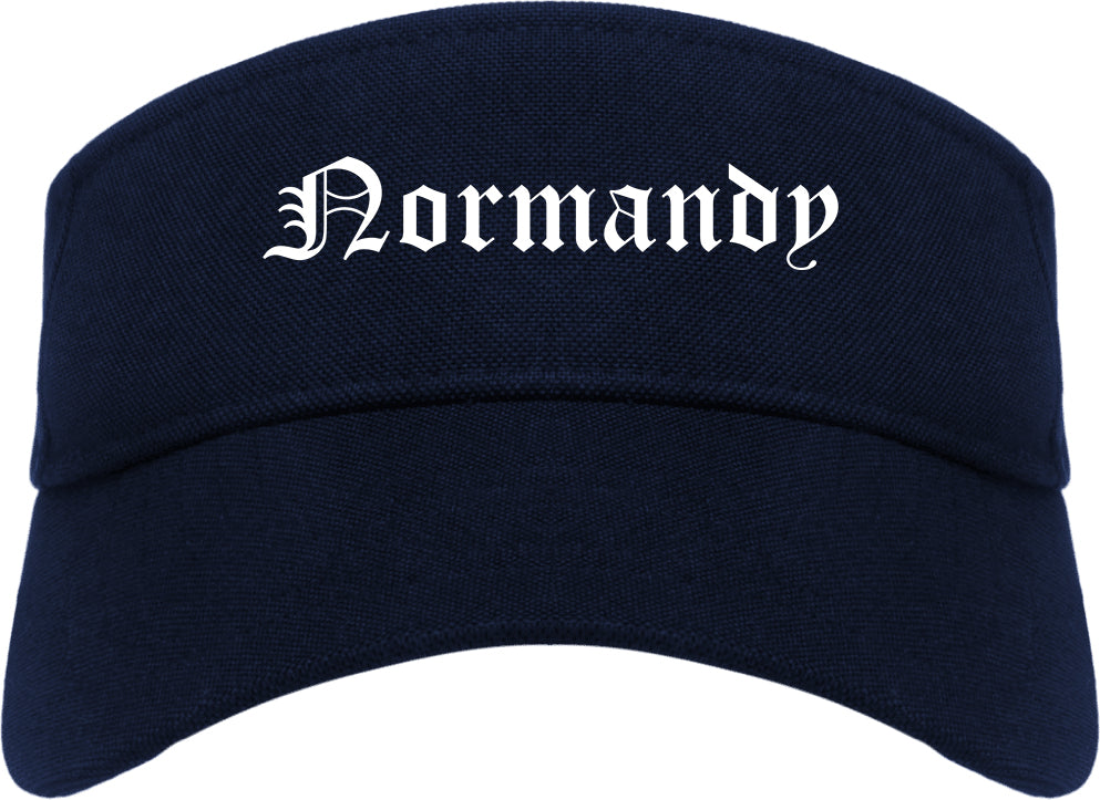 Normandy Missouri MO Old English Mens Visor Cap Hat Navy Blue