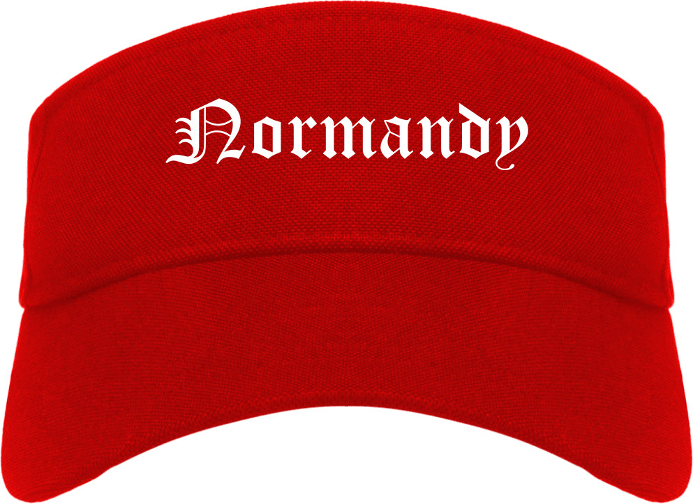 Normandy Missouri MO Old English Mens Visor Cap Hat Red