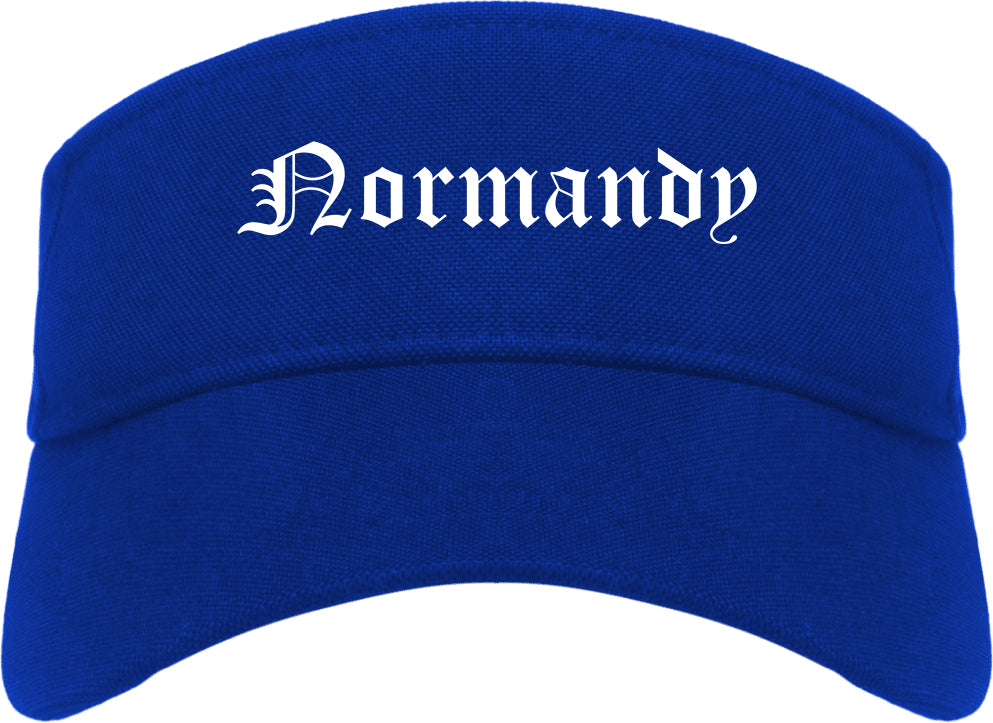 Normandy Missouri MO Old English Mens Visor Cap Hat Royal Blue