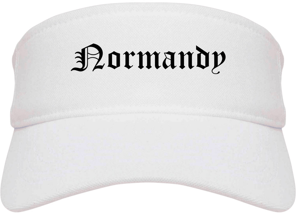 Normandy Missouri MO Old English Mens Visor Cap Hat White