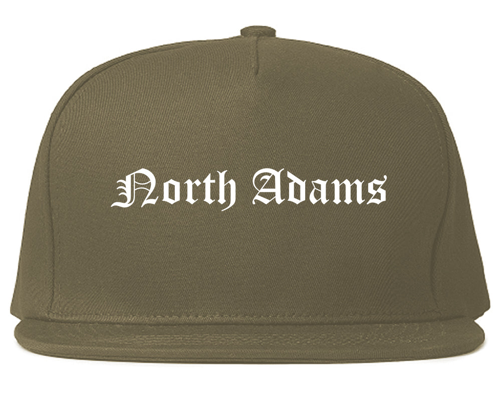 North Adams Massachusetts MA Old English Mens Snapback Hat Grey