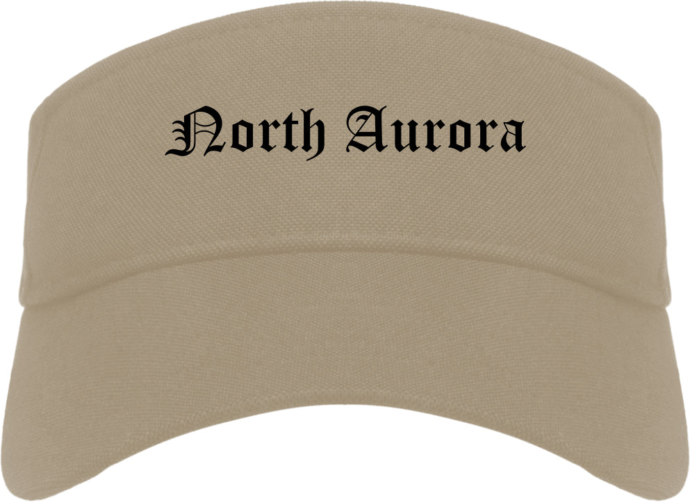 North Aurora Illinois IL Old English Mens Visor Cap Hat Khaki