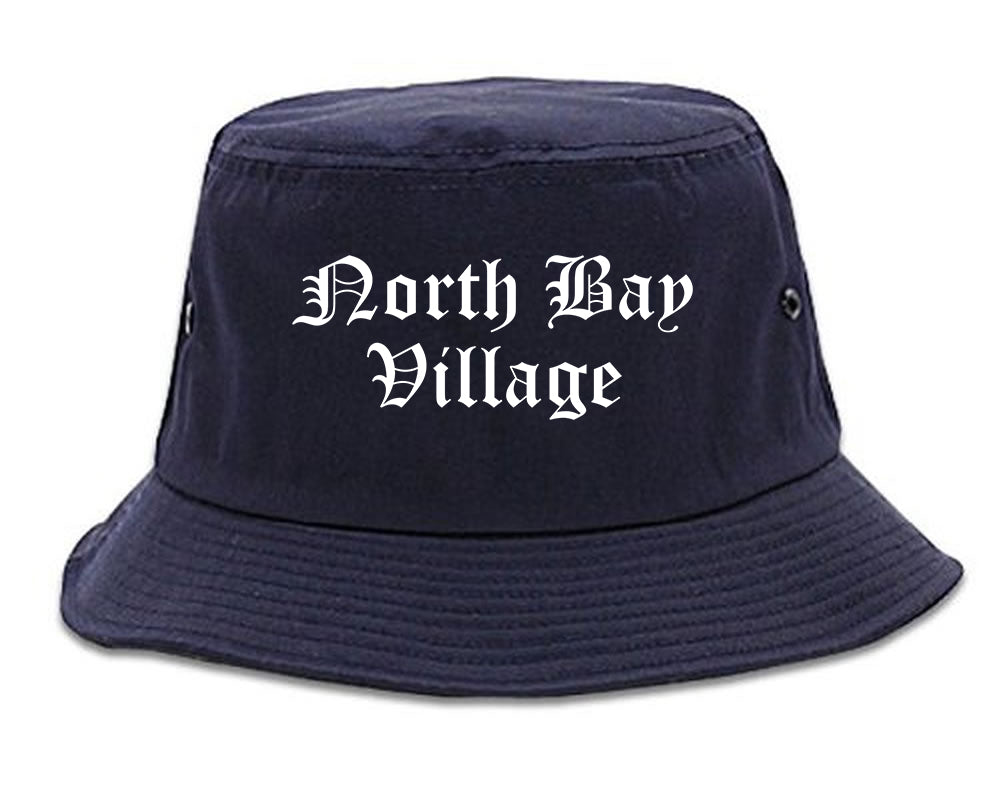 North Bay Village Florida FL Old English Mens Bucket Hat Navy Blue