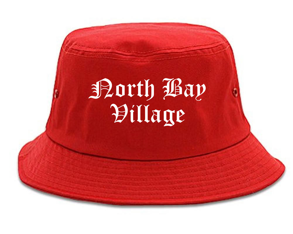North Bay Village Florida FL Old English Mens Bucket Hat Red