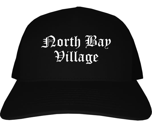 North Bay Village Florida FL Old English Mens Trucker Hat Cap Black
