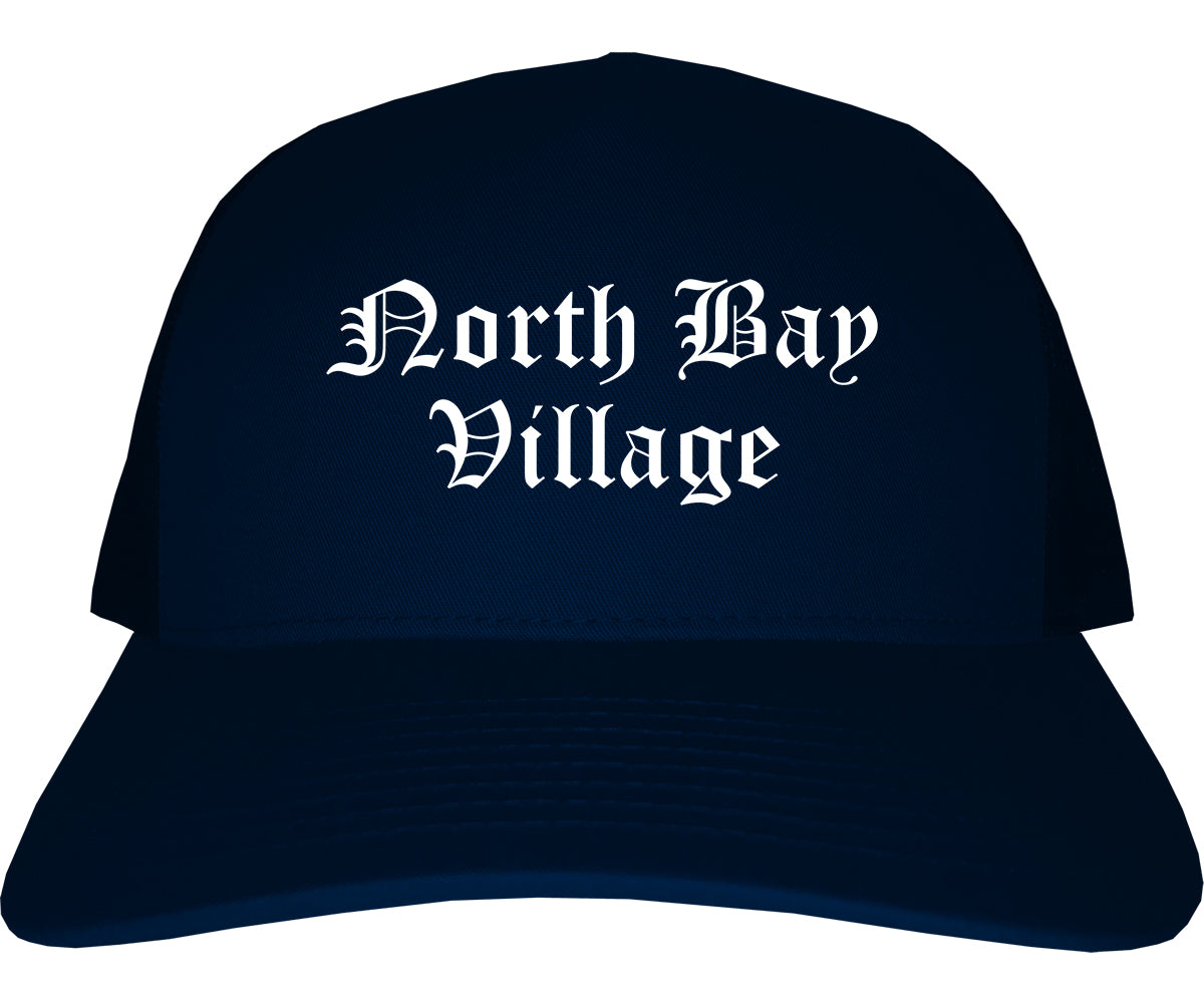 North Bay Village Florida FL Old English Mens Trucker Hat Cap Navy Blue