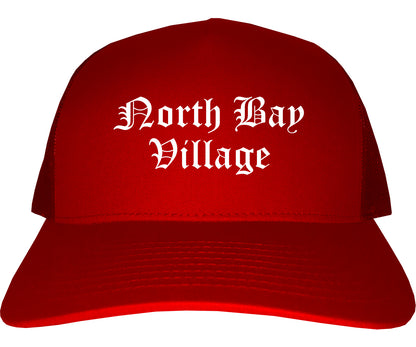 North Bay Village Florida FL Old English Mens Trucker Hat Cap Red