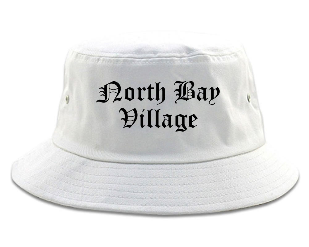 North Bay Village Florida FL Old English Mens Bucket Hat White