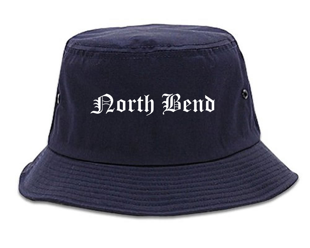 North Bend Oregon OR Old English Mens Bucket Hat Navy Blue