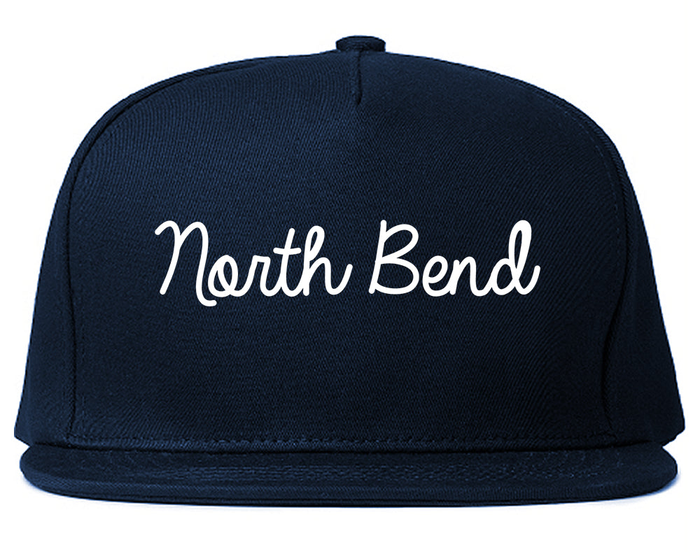 North Bend Washington WA Script Mens Snapback Hat Navy Blue