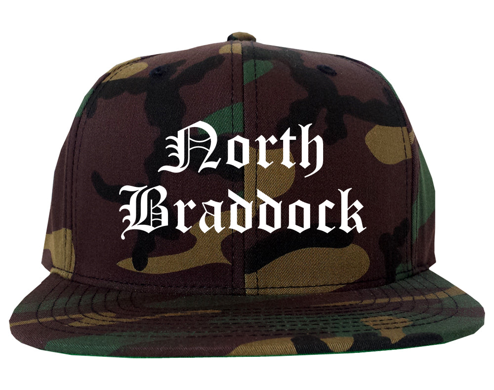 North Braddock Pennsylvania PA Old English Mens Snapback Hat Army Camo