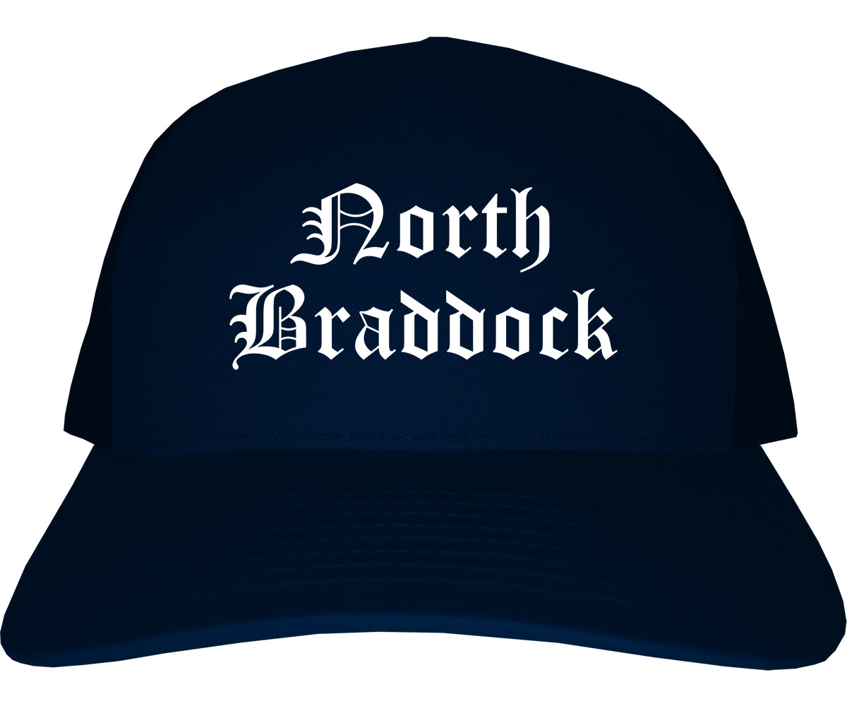 North Braddock Pennsylvania PA Old English Mens Trucker Hat Cap Navy Blue