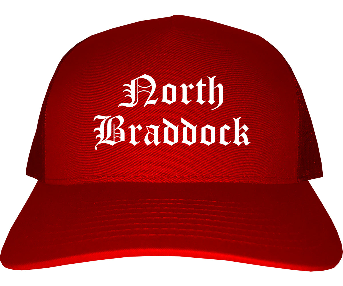 North Braddock Pennsylvania PA Old English Mens Trucker Hat Cap Red
