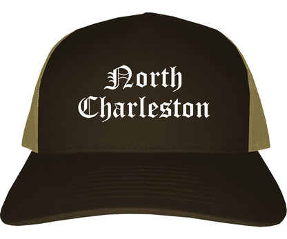 North Charleston South Carolina SC Old English Mens Trucker Hat Cap Brown