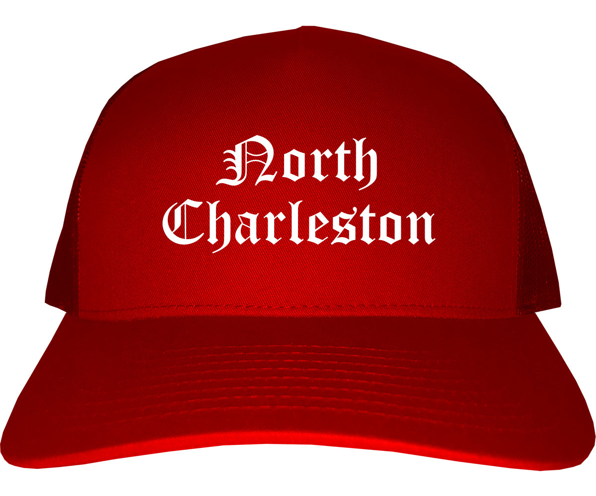 North Charleston South Carolina SC Old English Mens Trucker Hat Cap Red