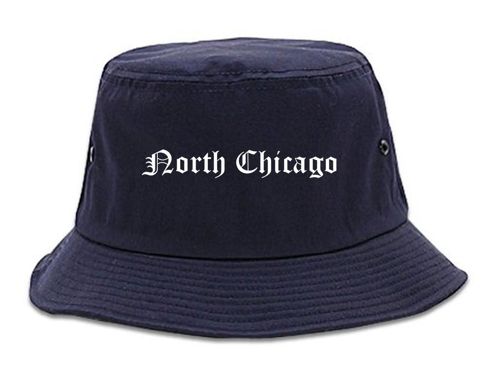 North Chicago Illinois IL Old English Mens Bucket Hat Navy Blue