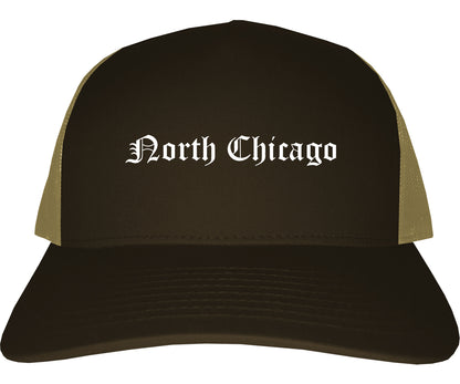 North Chicago Illinois IL Old English Mens Trucker Hat Cap Brown