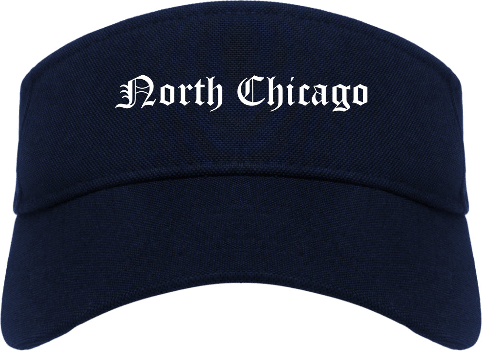 North Chicago Illinois IL Old English Mens Visor Cap Hat Navy Blue