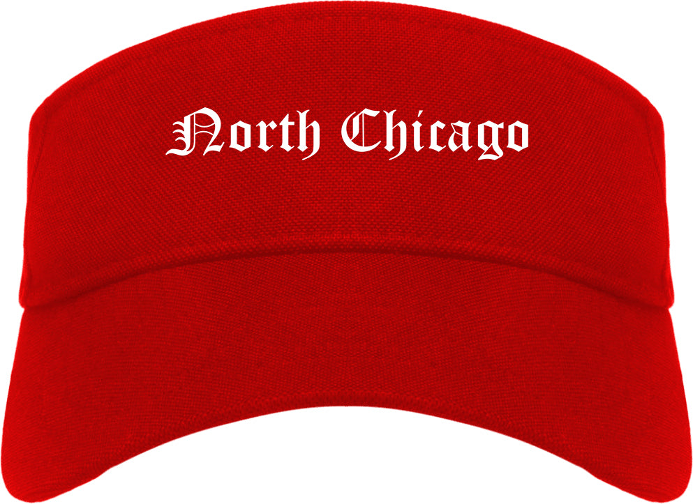 North Chicago Illinois IL Old English Mens Visor Cap Hat Red