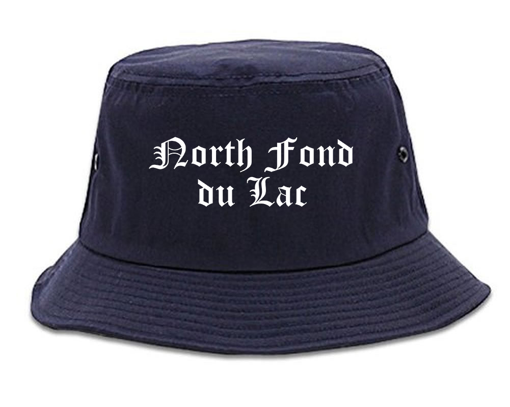 North Fond du Lac Wisconsin WI Old English Mens Bucket Hat Navy Blue