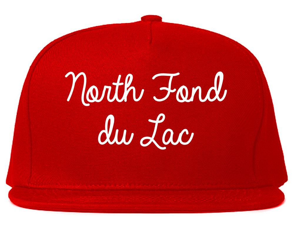 North Fond du Lac Wisconsin WI Script Mens Snapback Hat Red