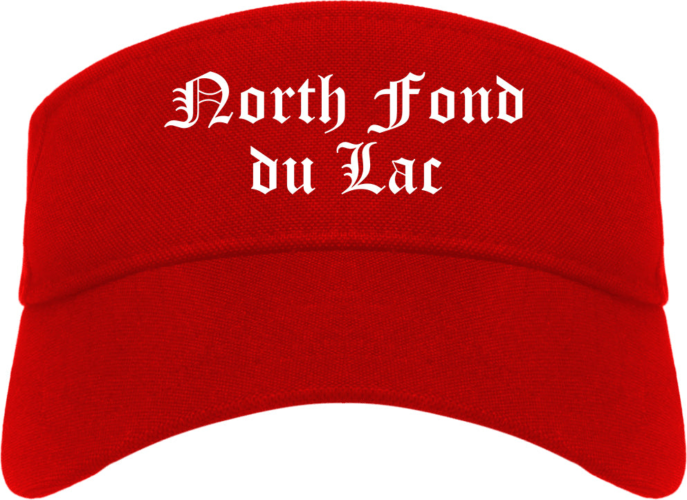 North Fond du Lac Wisconsin WI Old English Mens Visor Cap Hat Red