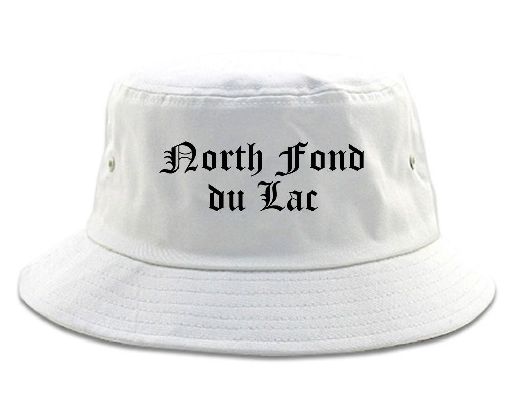 North Fond du Lac Wisconsin WI Old English Mens Bucket Hat White