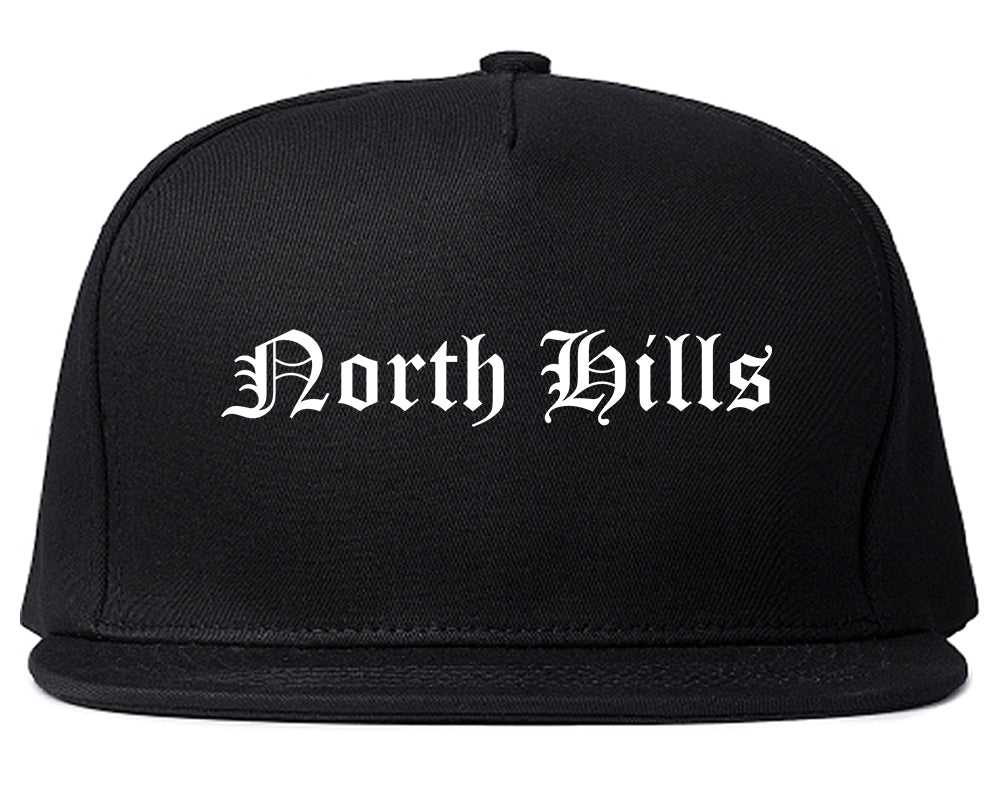 North Hills New York NY Old English Mens Snapback Hat Black