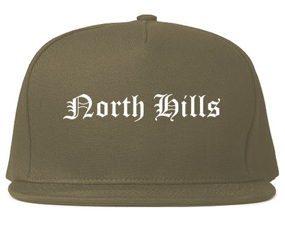 North Hills New York NY Old English Mens Snapback Hat Grey