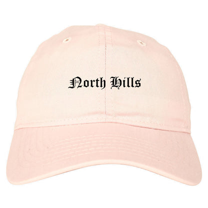 North Hills New York NY Old English Mens Dad Hat Baseball Cap Pink