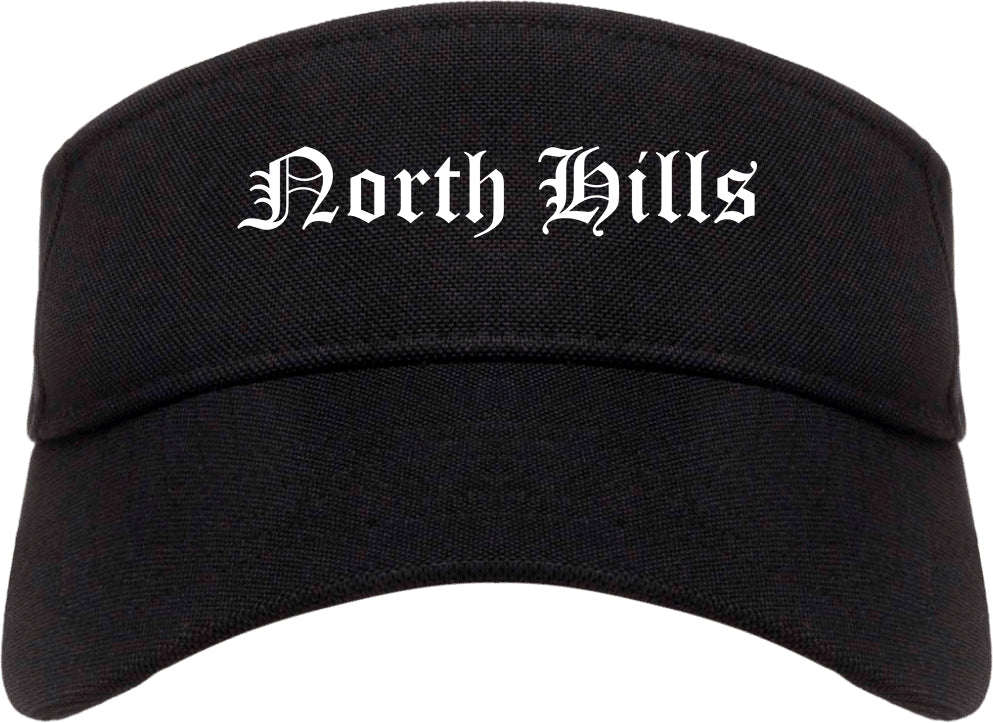 North Hills New York NY Old English Mens Visor Cap Hat Black