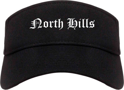 North Hills New York NY Old English Mens Visor Cap Hat Black