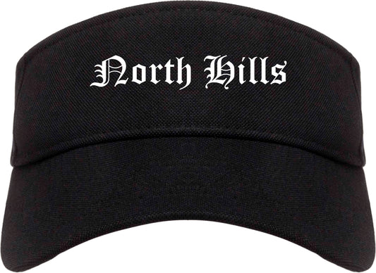 North Hills New York NY Old English Mens Visor Cap Hat Black