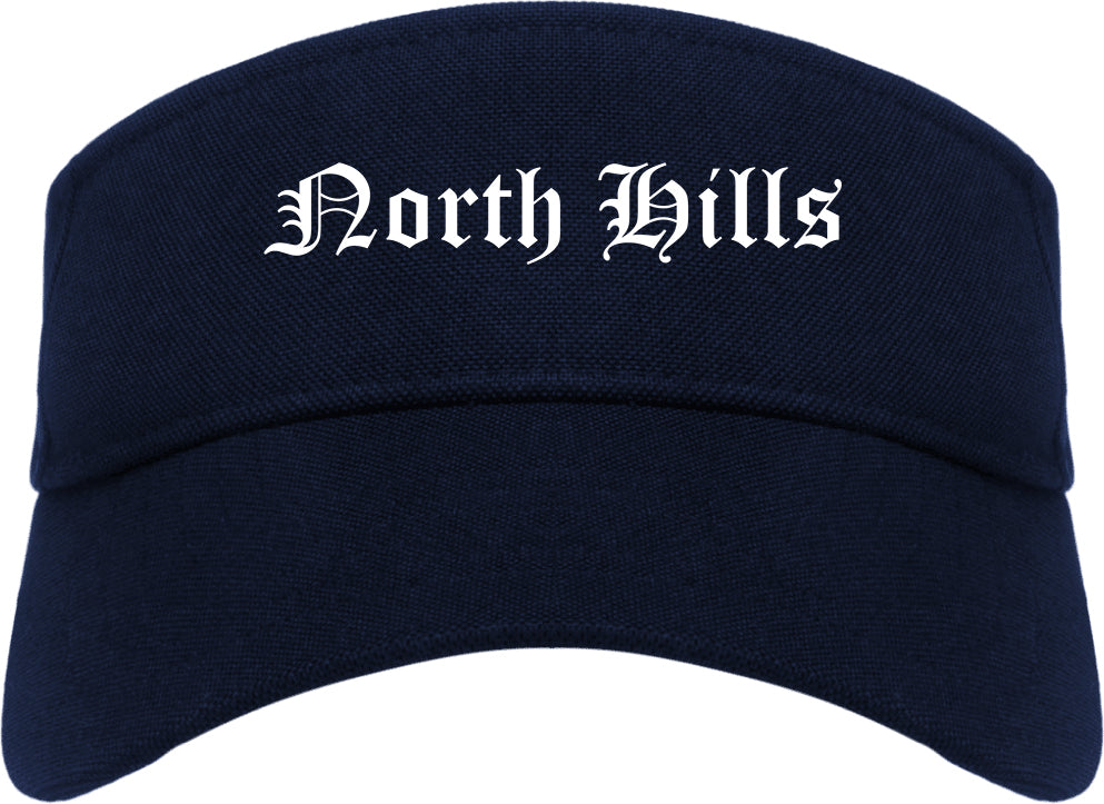 North Hills New York NY Old English Mens Visor Cap Hat Navy Blue