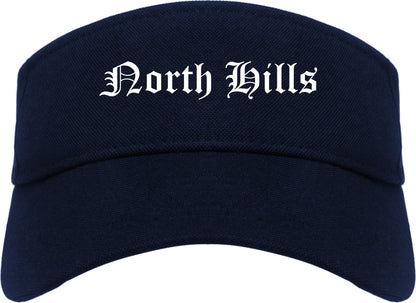 North Hills New York NY Old English Mens Visor Cap Hat Navy Blue