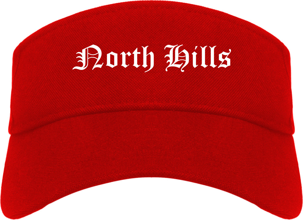 North Hills New York NY Old English Mens Visor Cap Hat Red