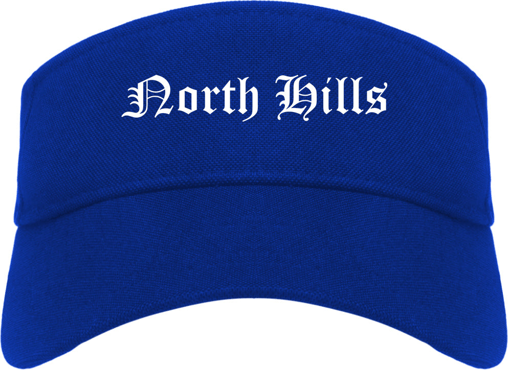 North Hills New York NY Old English Mens Visor Cap Hat Royal Blue