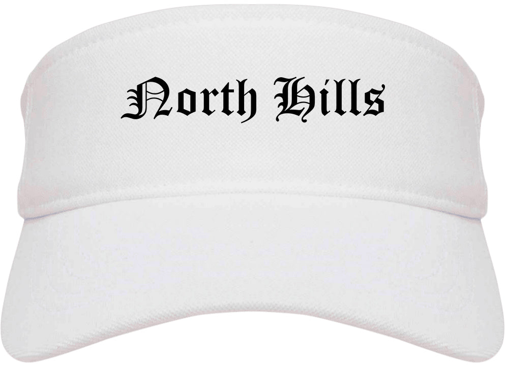 North Hills New York NY Old English Mens Visor Cap Hat White
